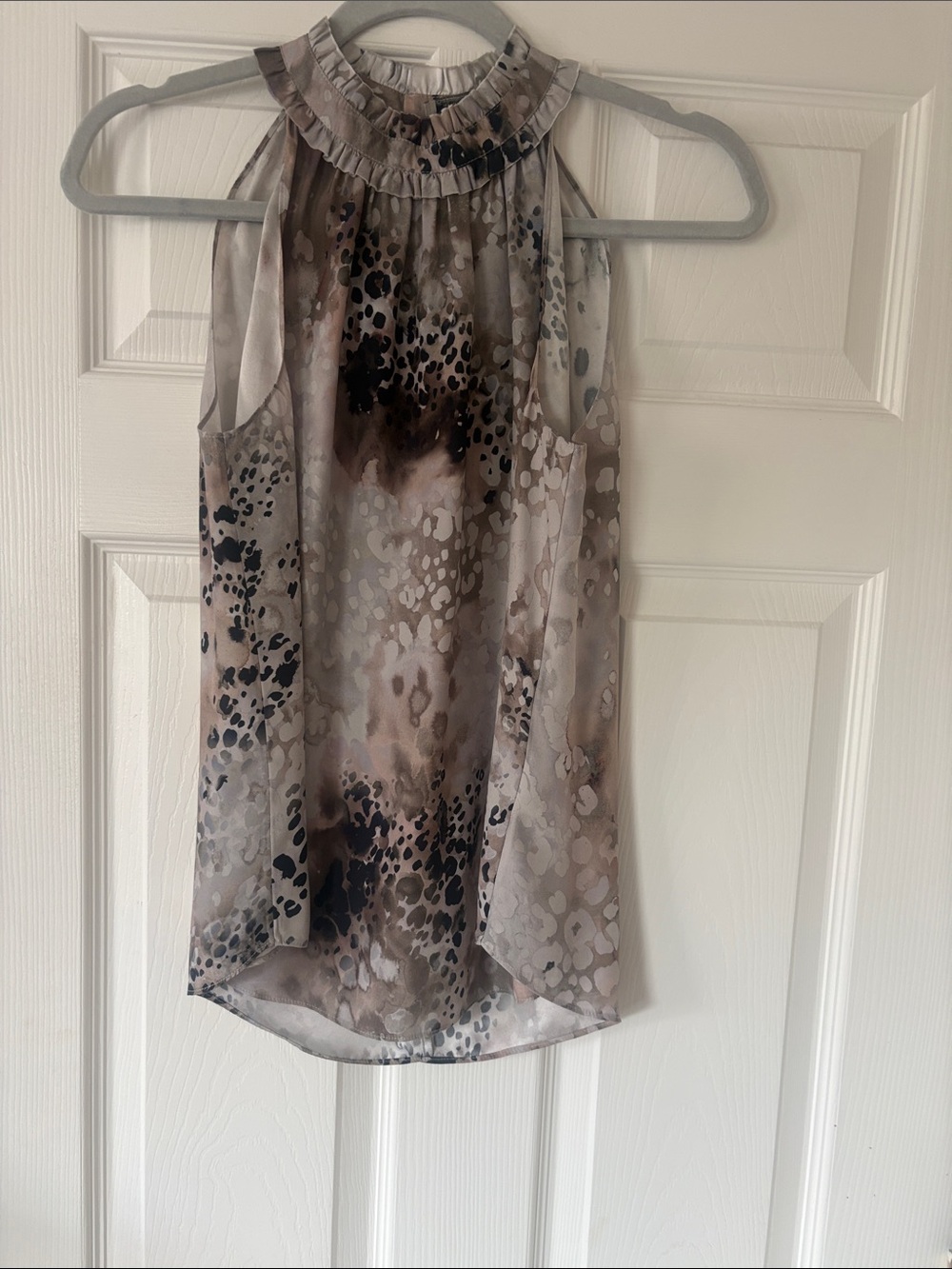 GO BY GO SILK Neutral Animal Print Ruffle Halter Top